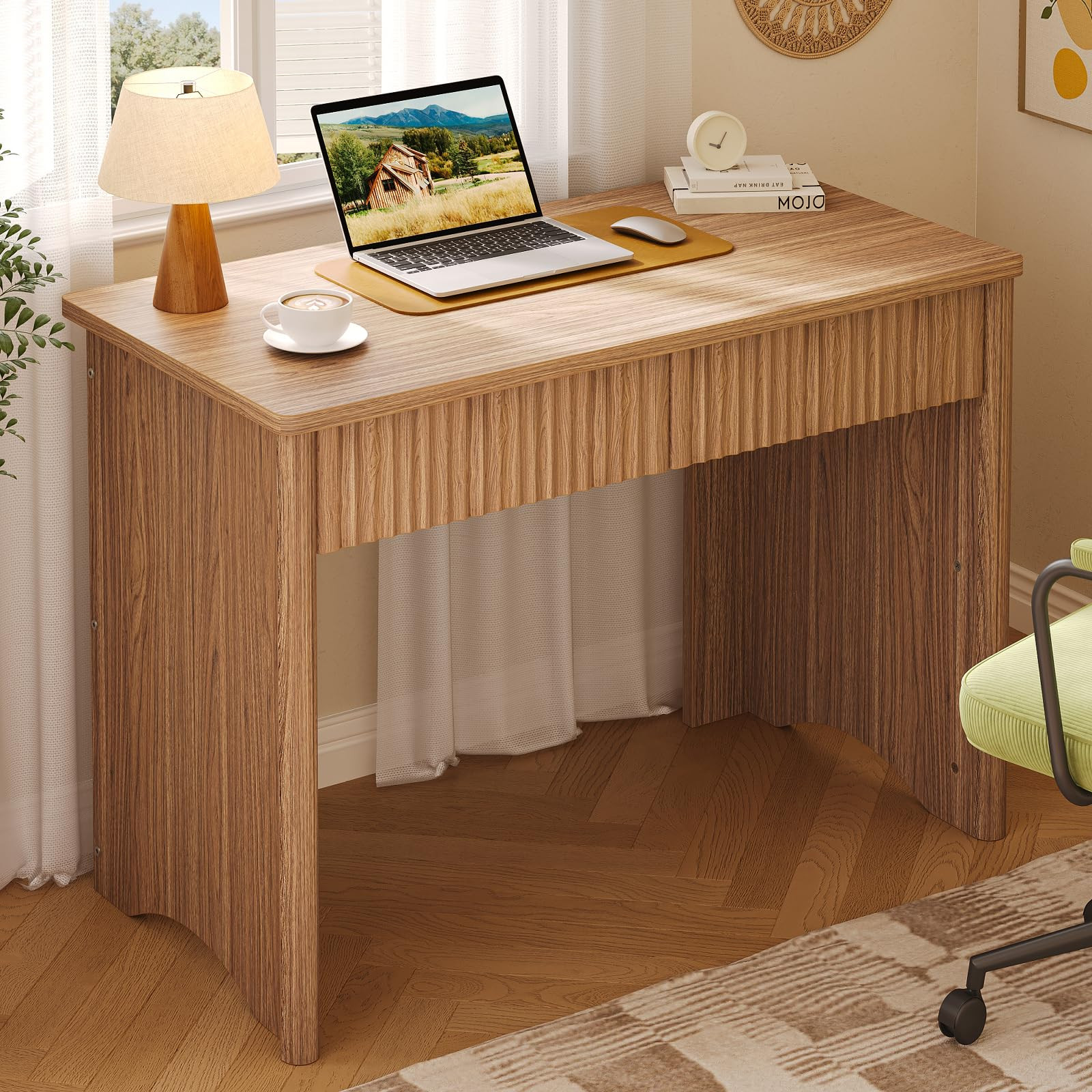 Bestier 40 Inch Fluted Wood Computer Desk with Drawers, Modern Home Office Desk, Compact Writing ... | Amazon (US)