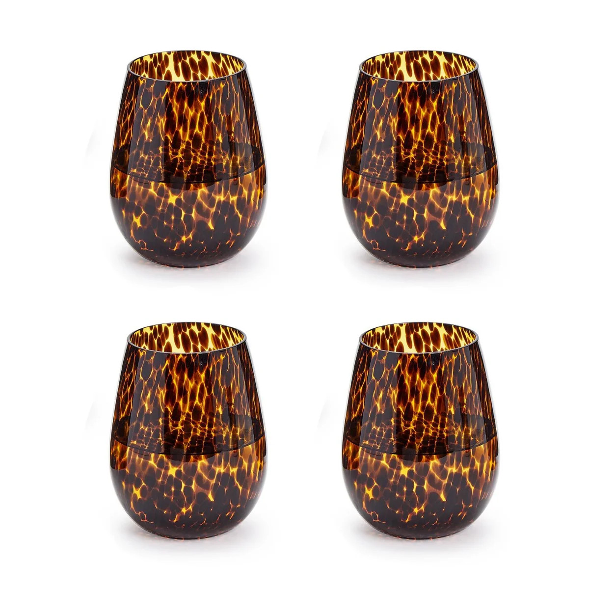 Kalalou Set Of 4 Tortoise Print Stemless Wine Glass (Set of 4) | Wayfair North America