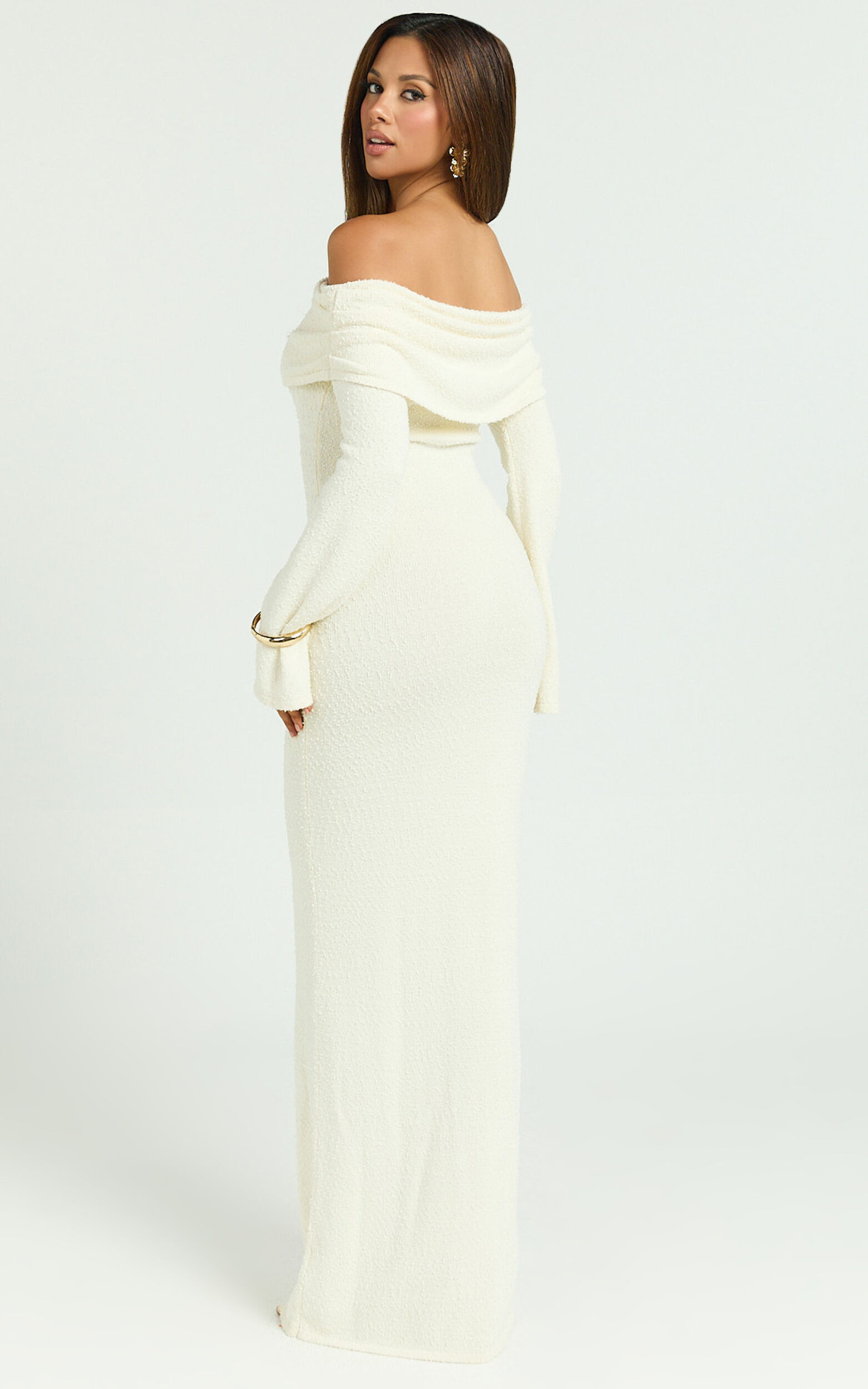 Pietra Maxi Dress - Knit Off Shoulder Dress in Cream | Showpo (US, UK & Europe)