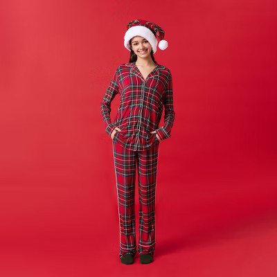 Womens Red Tartan Plaid Women's Luxe Pajama Pant Set - Posh Peanut | Target