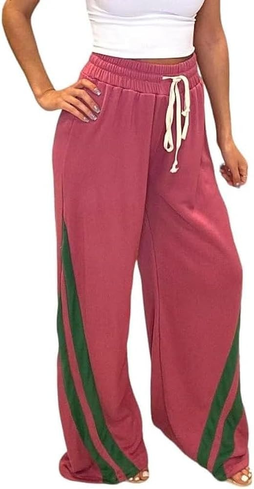 NRTHYE Women's High Waist Wide Leg Sweatpants Straight Leg Pants Casual Striped Pants | Amazon (US)