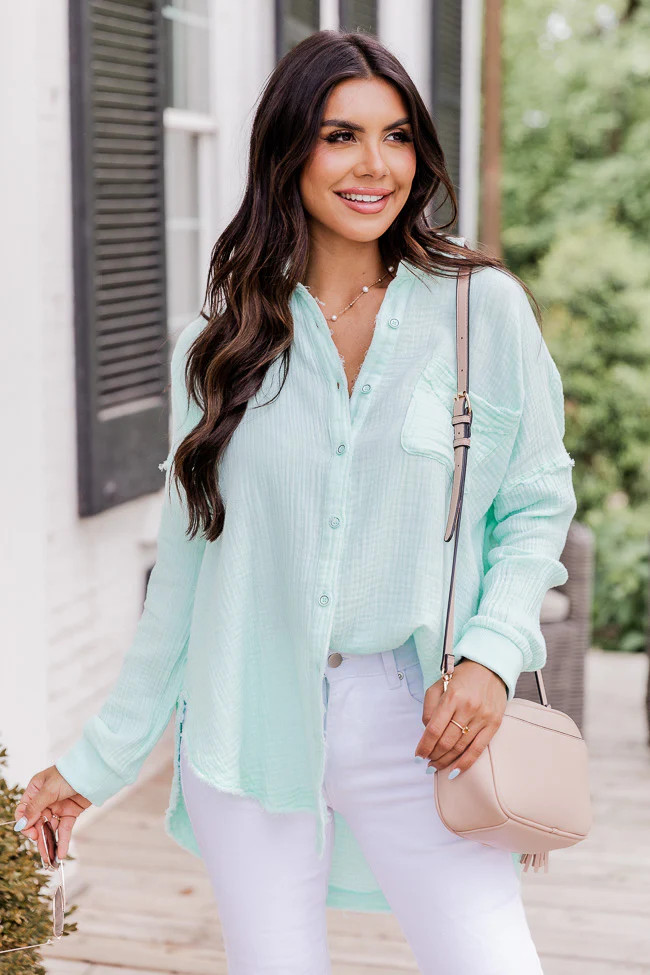 Let Me Adore You Mint Button Front Gauze Blouse FINAL SALE | Pink Lily