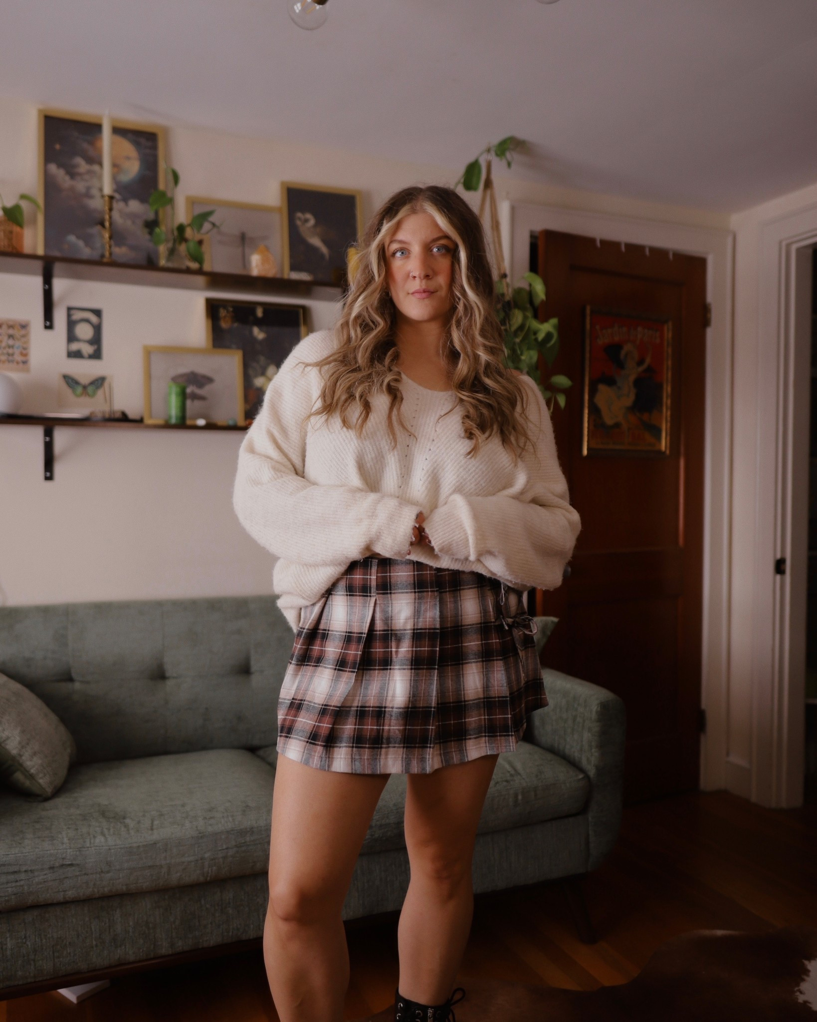 Easy fall outfit idea with plaid skirt and white sweater 

#LTKFindsUnder100 #LTKSeasonal #LTKMidsize