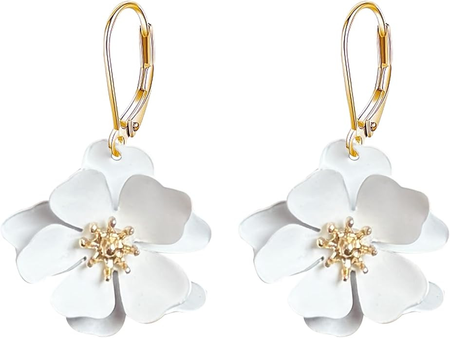 YUNXI Bohemian Chic Cute Matte Flower Hoop Earrings with Gold Flower Bud for Women Statement Flor... | Amazon (US)