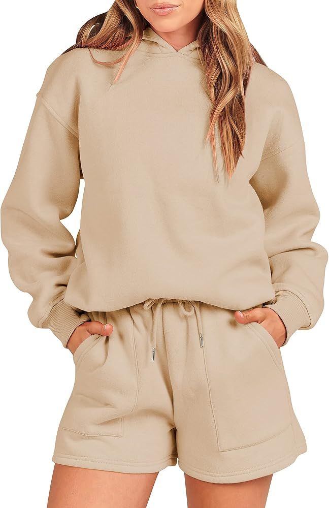 ANRABESS Women 2 Piece Outfits Hoodie Short Set Oversized Sweatshirt Shorts Sweatsuit Y2K Clothes | Amazon (US)