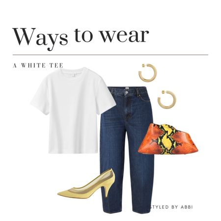 White tee styling 3 ways. Barrel jeans. Snakeskin bag. 

#LTKshoecrush #LTKstyletip #LTKitbag