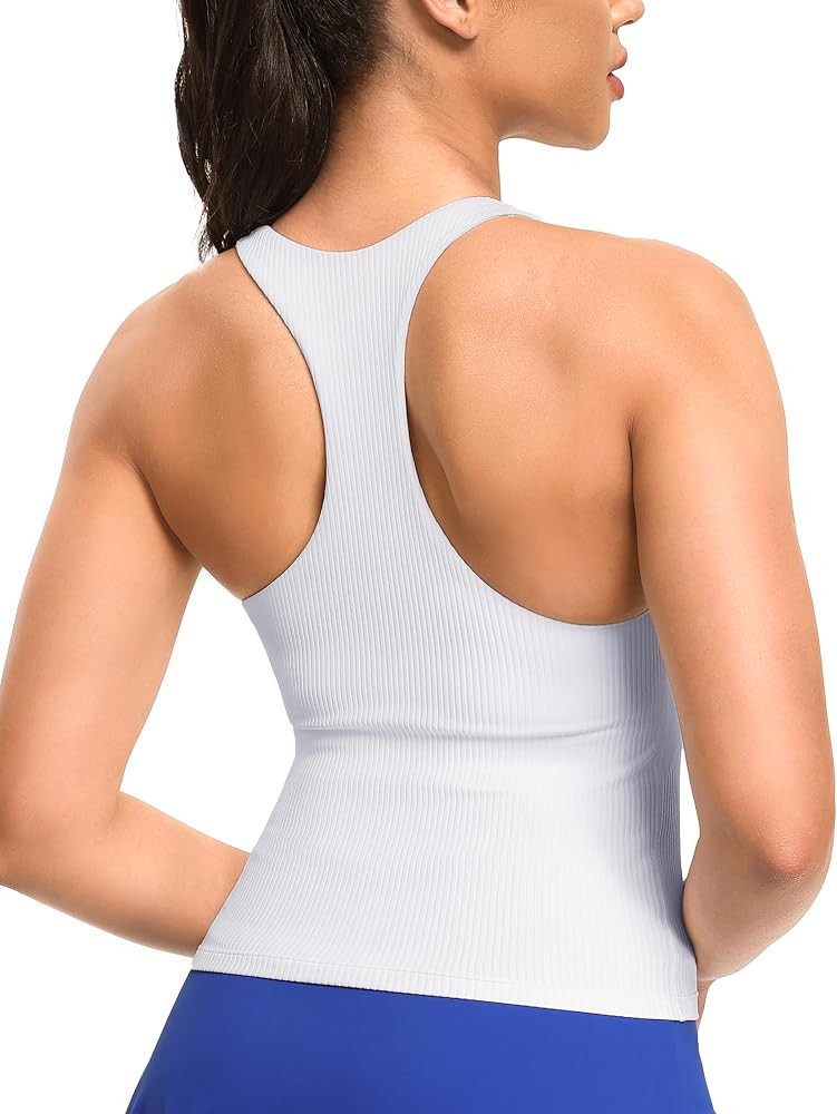 YUNOGA Women's Cropped Tank Tops with Built in Bras - Athletic Workout Tops Padded Sleeveless Rac... | Amazon (US)