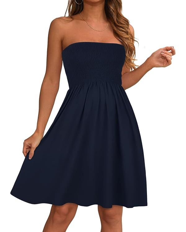 elescat Summer Dresses for Women 2026 Strapless Casual Beach Cover Ups Tube Top Sundress | Amazon (US)