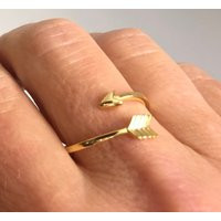 Minimalist Yellow Gold Arrow Ring 925 Sterling Silver Sideways Wrap Around Adjustable Stackable Midi | Etsy (US)