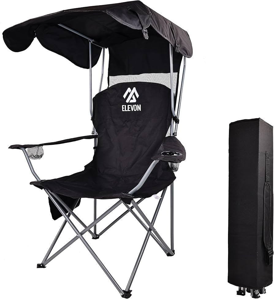 Camp Chairs with Shade Canopy Chair Folding Camping Recliner Support with Carrying Bag, Black | Amazon (US)