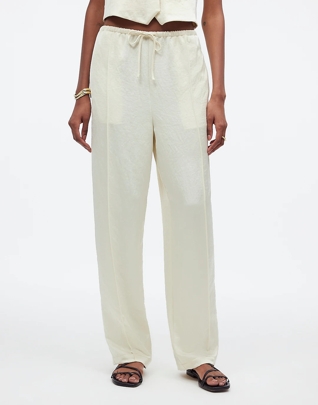 Pintucked Slim Pull-On Pants in Satin | Madewell