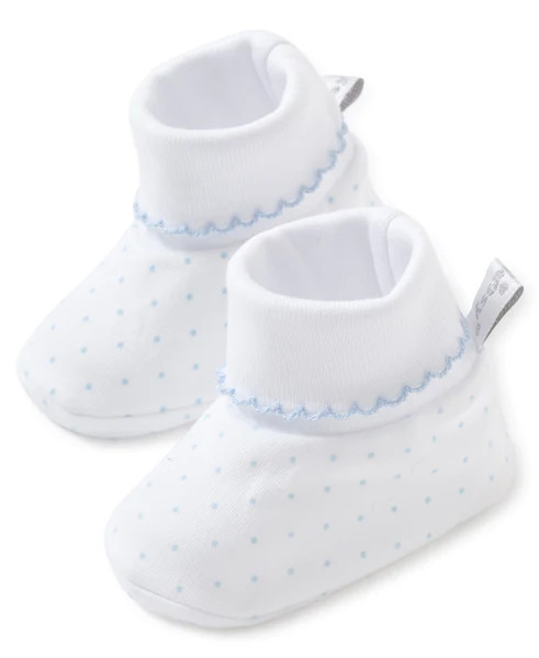 White/Blue New Kissy Dots Print Booties | Kissy Kissy