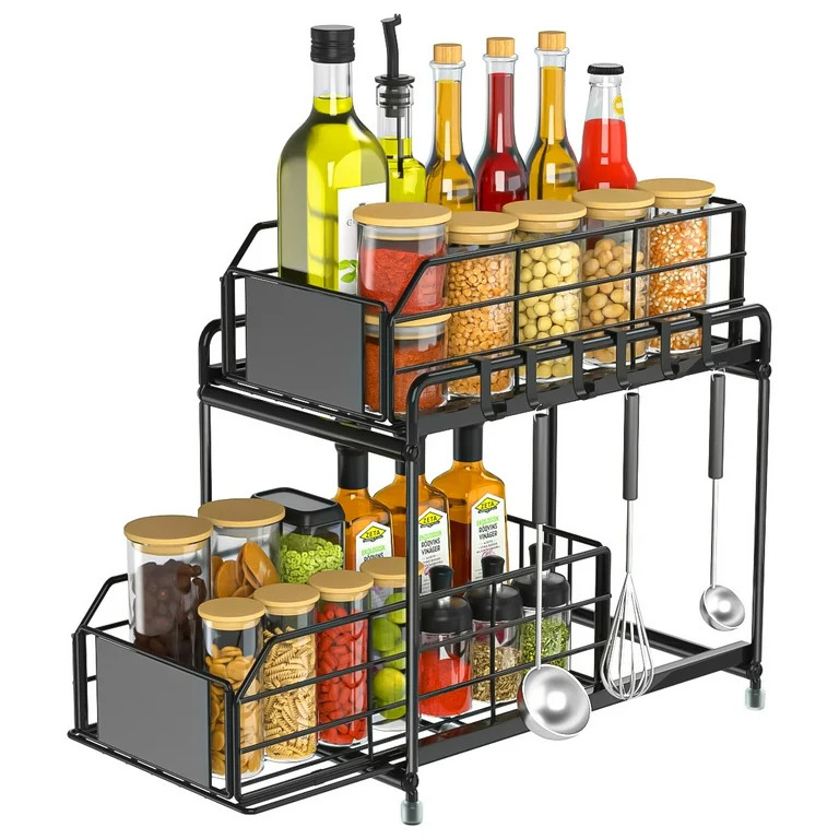 Under Sink Organizer and Storage with 6 Pcs Hooks, 2 Tier Slide Out Cabinet Organizer, Cabinet Me... | Walmart (US)