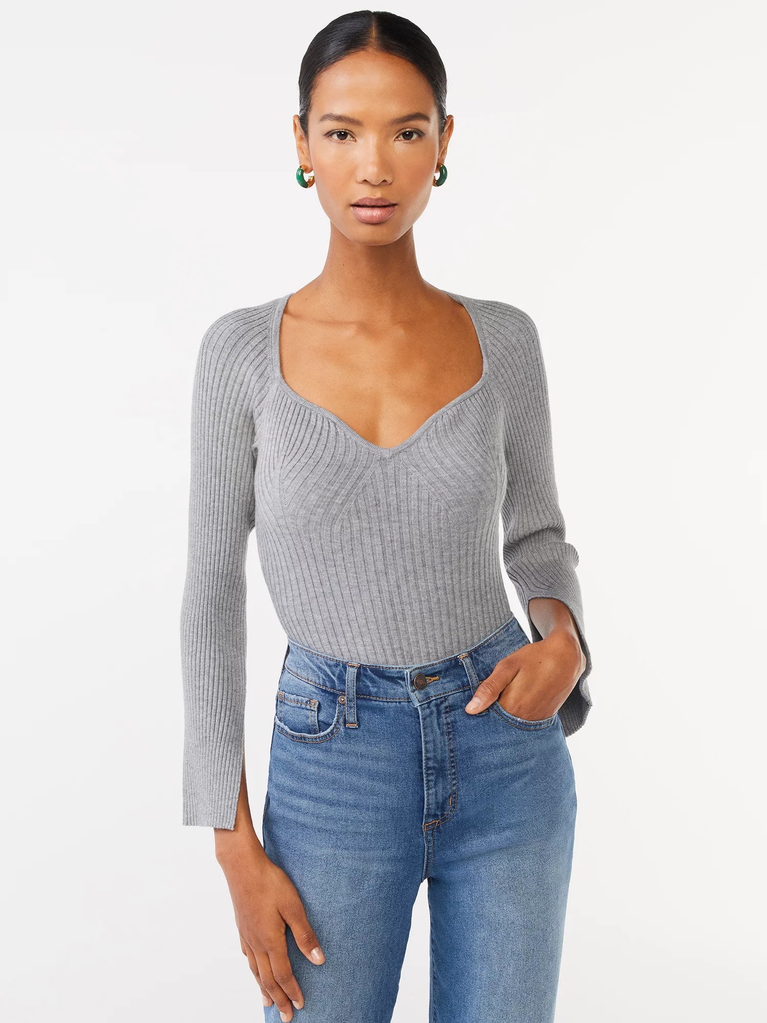 Scoop Women's Ribbed Bodysuit with Long Sleeves | Walmart (US)
