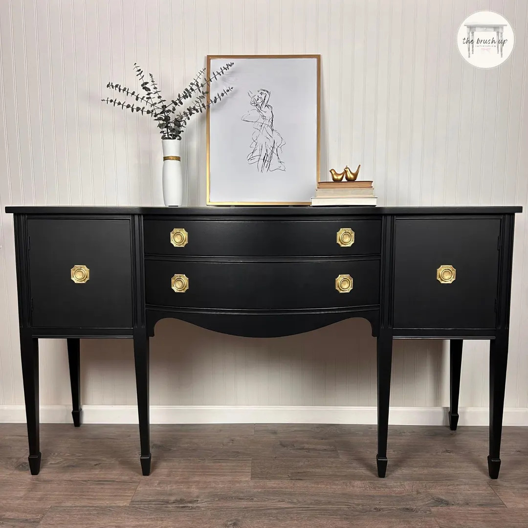 Black Buffet – Vintage Bernhardt Solid Wood Sideboard – Refinished Satin Black Dining Room St... | Etsy (US)