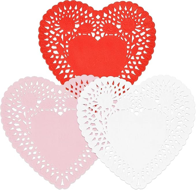 360 Pcs 4 Inch Mini Valentine Heart Doilies Cutouts Paper Lace Doily Red Pink White Valentine's C... | Amazon (US)