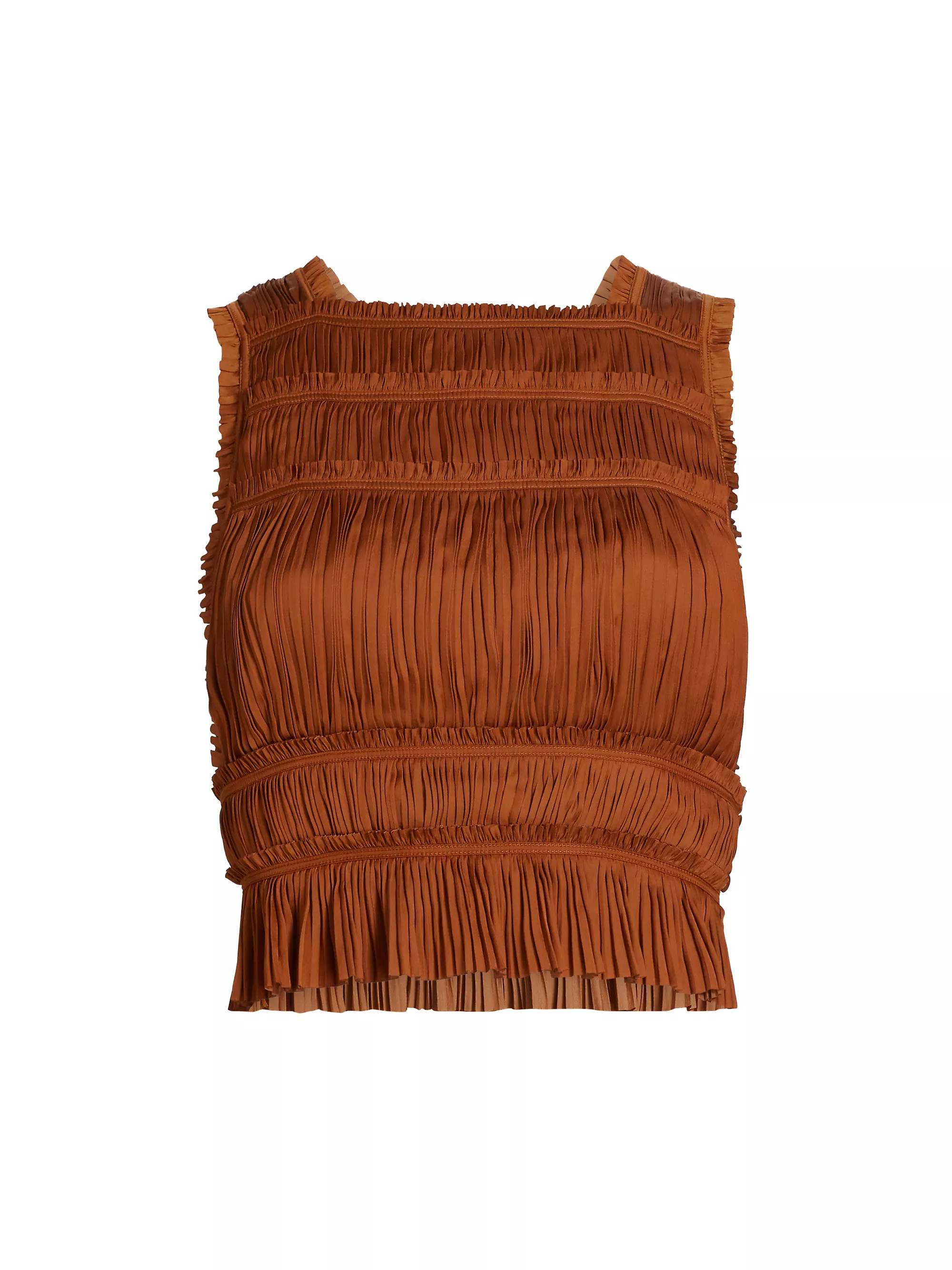 Shop Ulla Johnson Ziva Plissé Satin Sleeveless Top | Saks Fifth Avenue | Saks Fifth Avenue