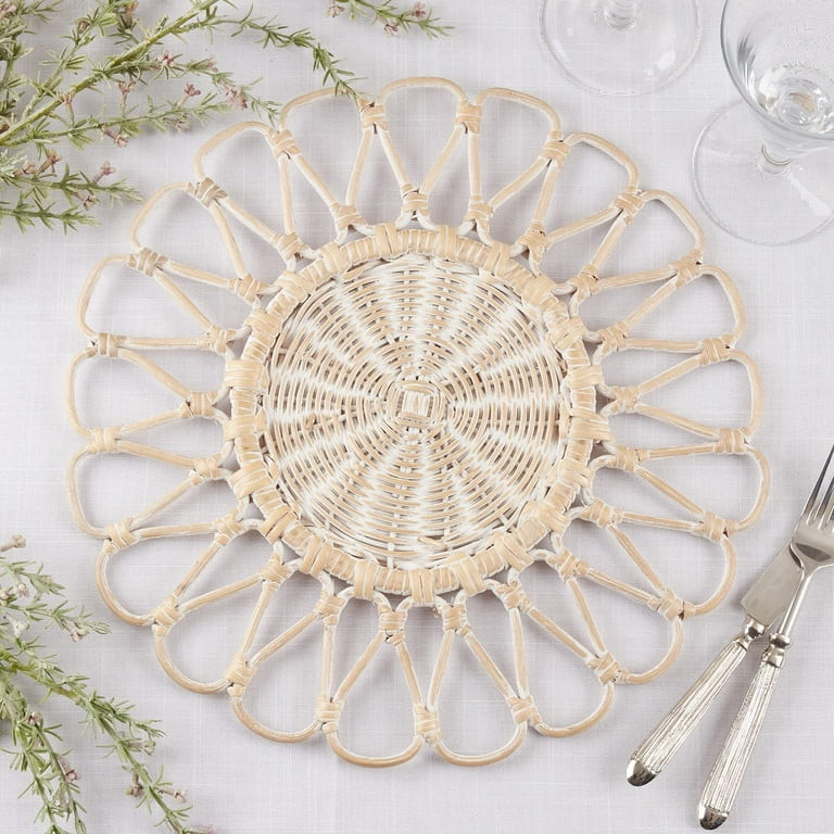 Fennco Styles Handwoven Floral Rattan Placemat 15" Round, 1- Piece - White Braided Boho Flower Ta... | Walmart (US)