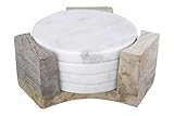 Bloomingville Round Marble Mango Wood Holder (Set of 5 Pieces) Coasters, White, 5 Count | Amazon (US)