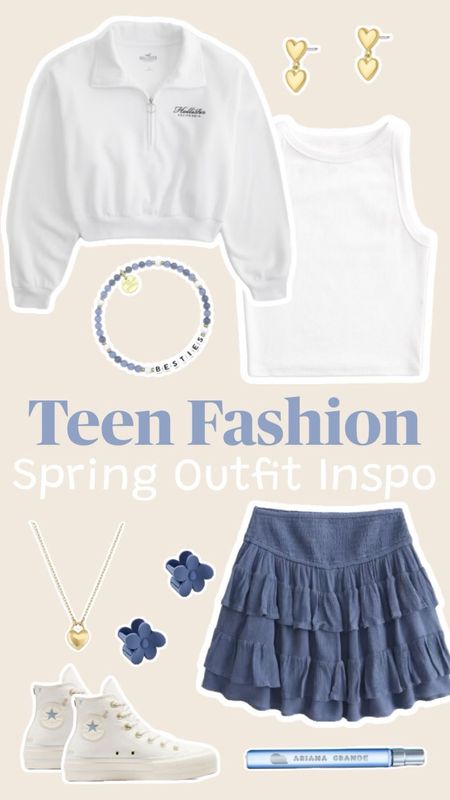 Teen girls spring outfit inspo!! #🎀💕😊 #teenfashion #teengirlsfashion #gorjana #teenshoes #teenjewelry #teengirloutfits #teengirlclothes #prepyoutfit #preppygirl #preppyfashion #vanillagirl #hollister #converse 

#LTKstyletip #LTKkids #LTKshoecrush