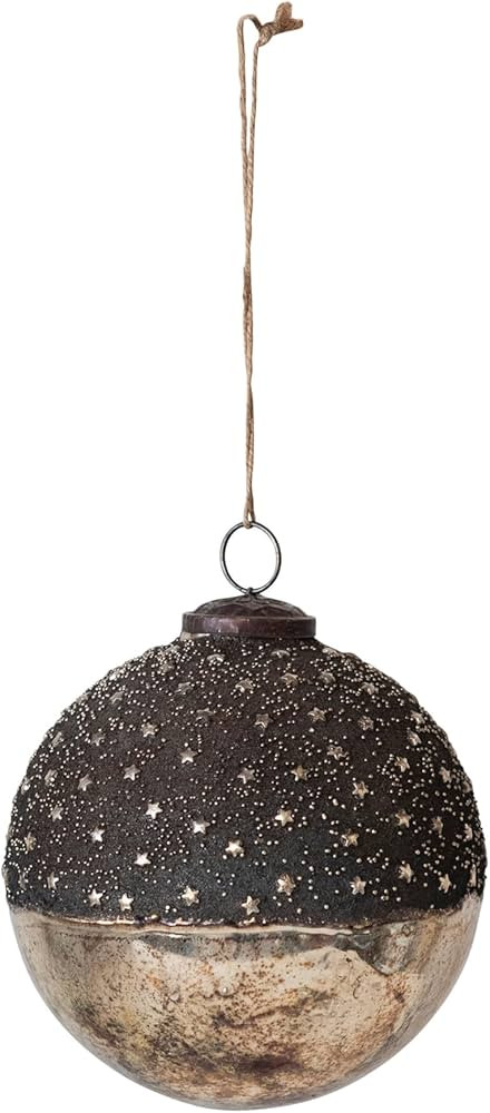 Creative Co-Op Round Mercury Glass Ball Ornament with Stars, Dipped Bronze and Silver Finish | Amazon (US)