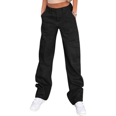 Cargo Pants for Women High Waisted Casual Pants Baggy Stretchy Wide Leg Y2K Streetwear with 6 Pockets | Walmart (US)