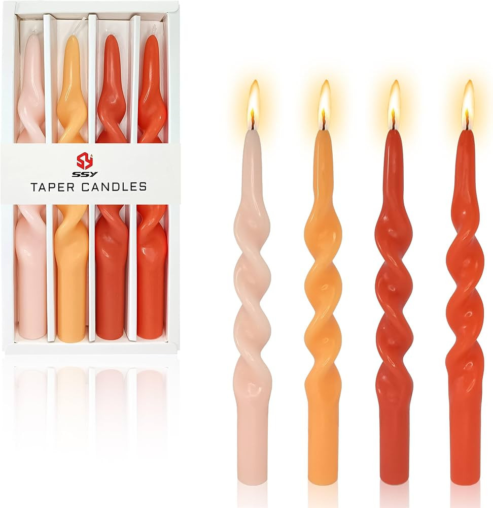 Spiral Taper Candle Orange Candlesticks - 10inch Set of 4 Colored Candle Sticks Unscented Twisted... | Amazon (US)