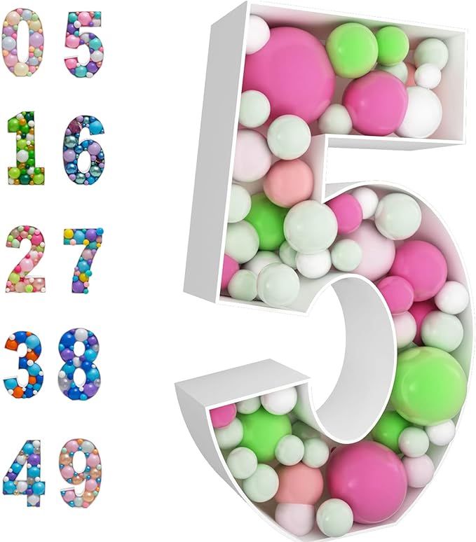 3FT Mosaic Balloon Frame Number 5 Marquee Light Up Numbers Pre-Cut Kit Thick Foam Board for Birth... | Amazon (US)