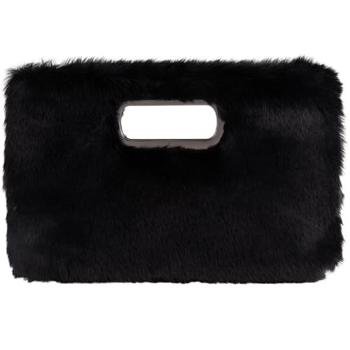 Faux Fur Top Handle Clutch Purse,Black | Amazon (US)