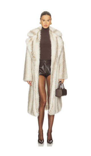 MORE TO COME x Emma Leger Carrie Faux Fur Coat in Beige. - size M | Revolve Clothing (Global)