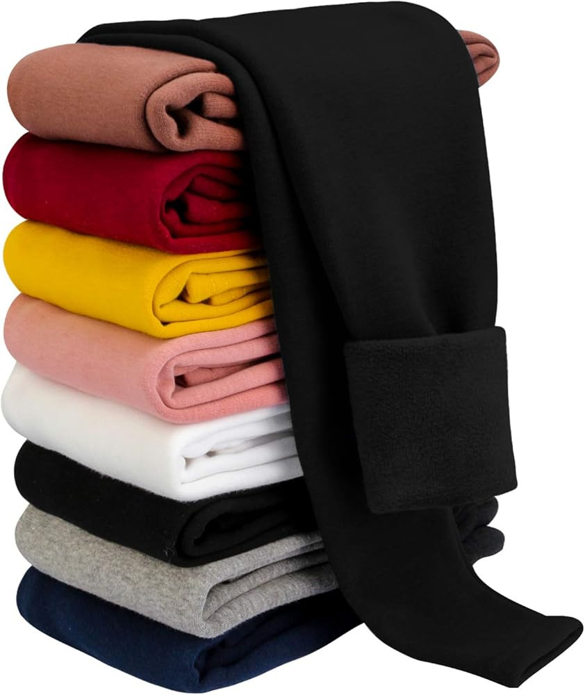 BOOPH Girls Fleece Lined Leggings Toddler Kids Winter Warm Basic Full Length Pants | Amazon (US)