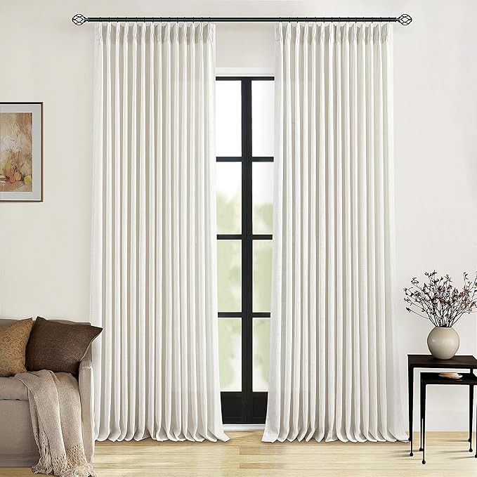 Natural Linen Pinch Pleated Curtains 120 Inches Long for Living Room Pleated Drapes Hooks Back Ta... | Amazon (US)