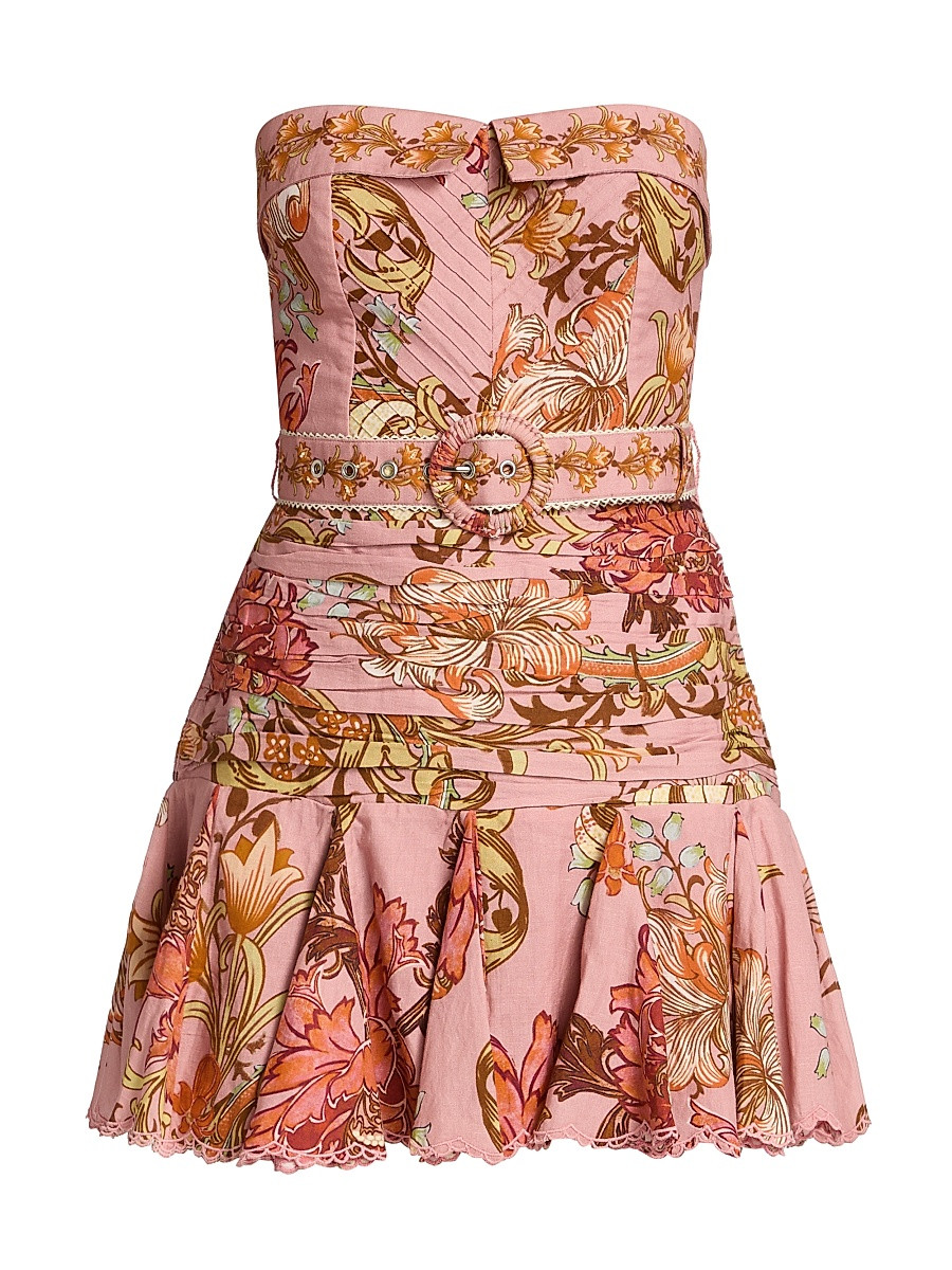 Women's Sula Floral Linen-Cotton Belted Minidress - Dusty Pink - Size XS | Saks Fifth Avenue