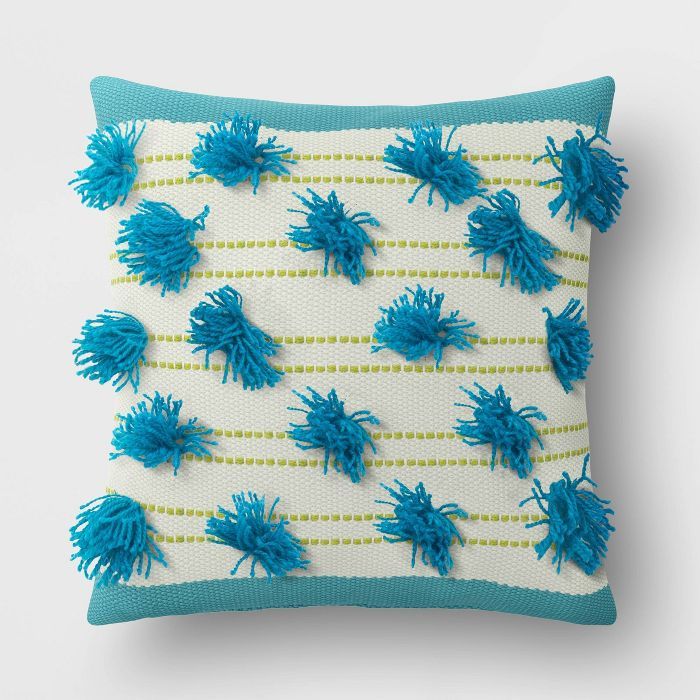 Decorative Throw Pillow Blue Pom Stripes - Opalhouse™ | Target
