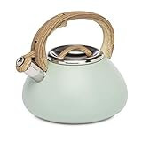 Goodful Stainless Steel Whistling Tea Kettle for Stovetop, Trigger Spout, Wood-Look Handle, 2.5 Qt C | Amazon (US)