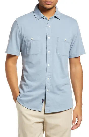 Faherty Knit Seasons Short Sleeve Button-Up Shirt in Mariner Blue at Nordstrom Rack, Size Small | Nordstrom Rack