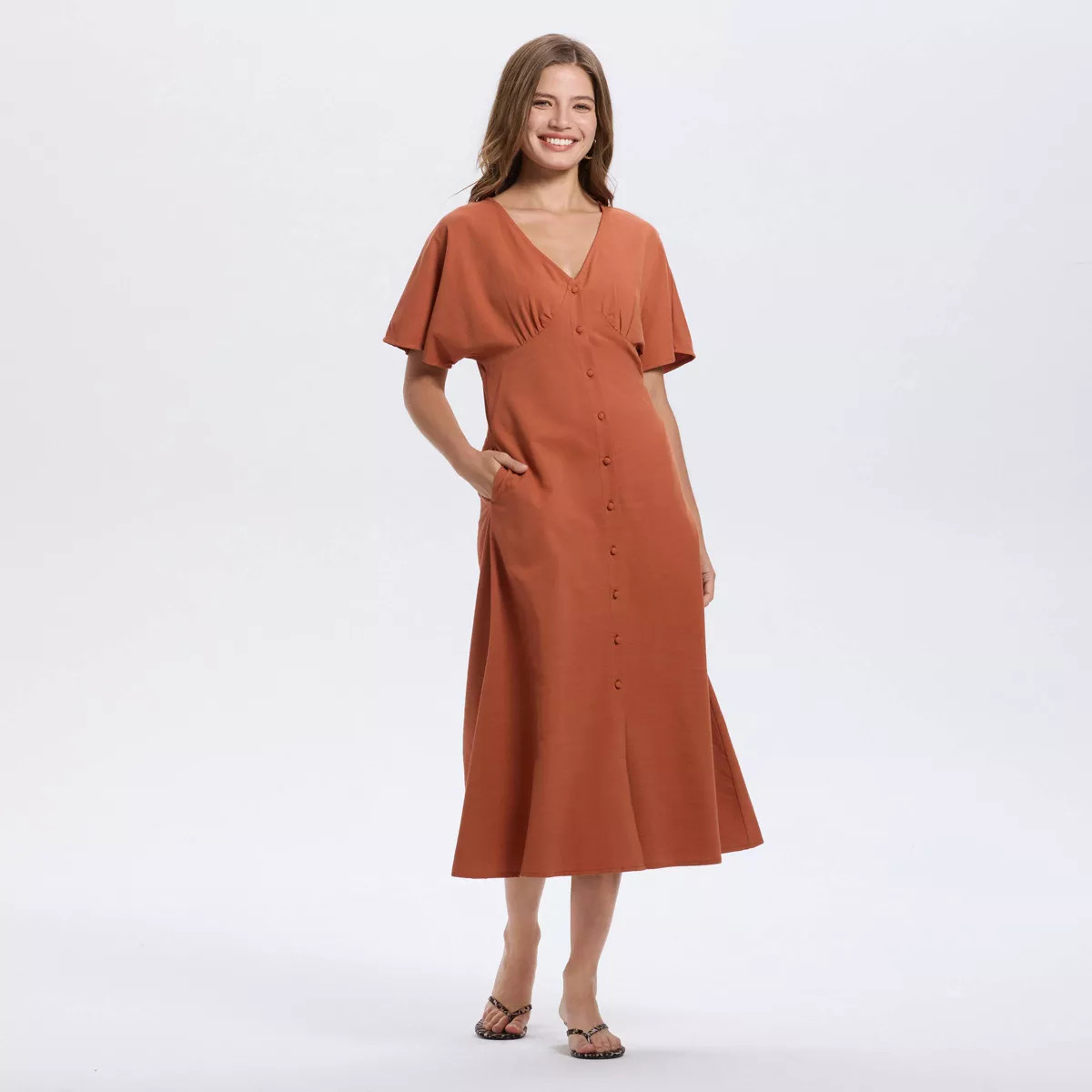 Women's Short Sleeve Button-Down Flared Midi A-Line Dress - A New Day™ | Target