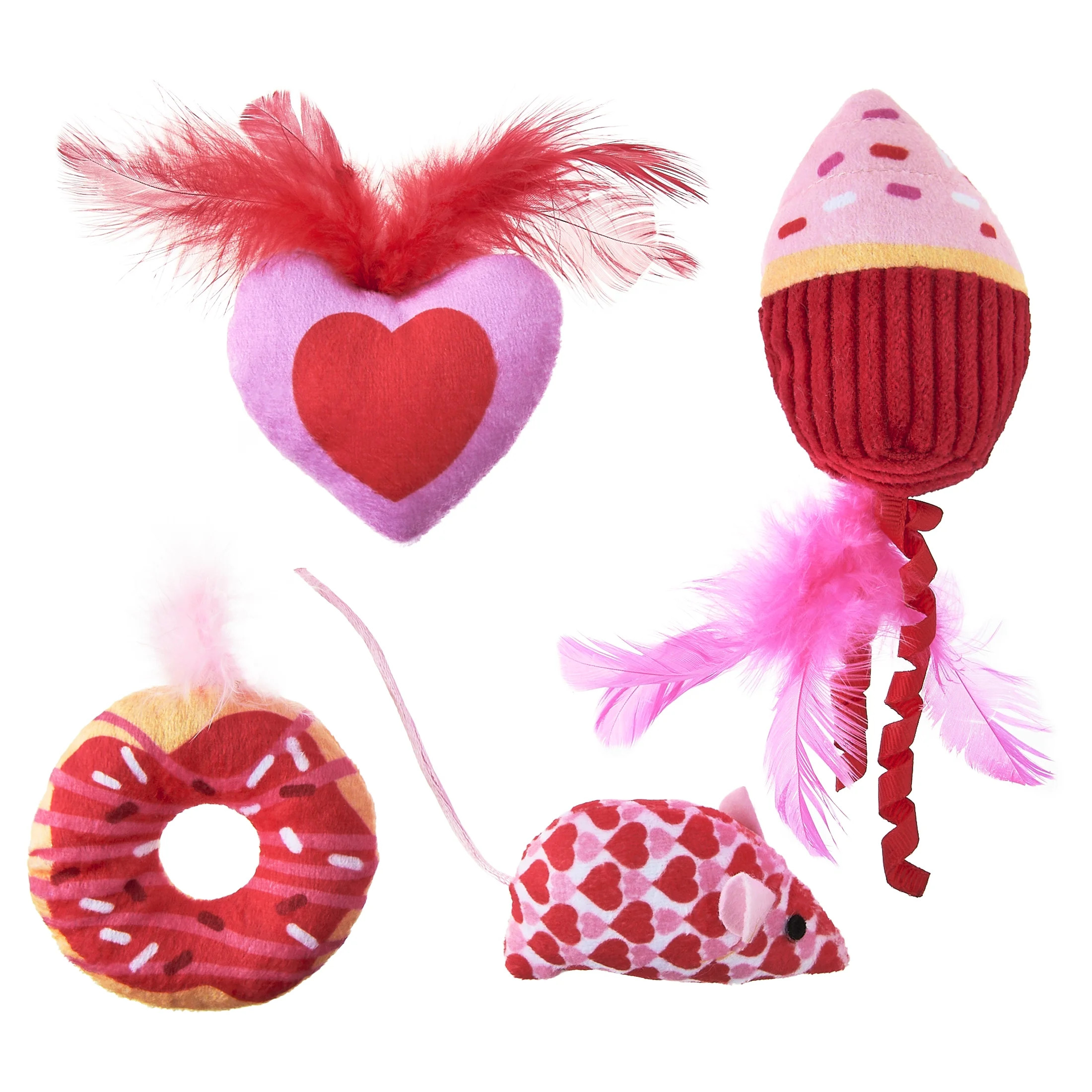 Vibrant Life Valentine's Day Purrfect Collection Plush Cat Toys with Catnip, Multicolor, 4 Count | Walmart (US)