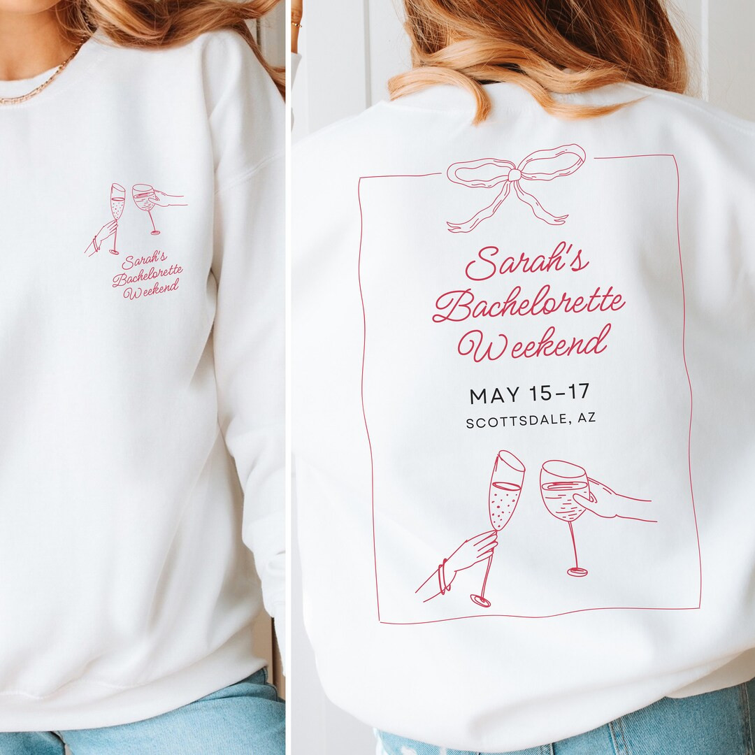 CUSTOM and Personalized Champagne Cheers Bachelorette Sweatshirt, Bow Theme Bach Weekend Crew Nec... | Etsy (US)