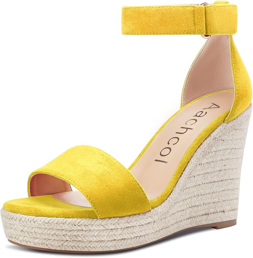 Aachcol Women Wedge Sandals Ankle Strap Platform Open Toe High Heel Classic Cute Dress Shoes 4 In... | Amazon (US)