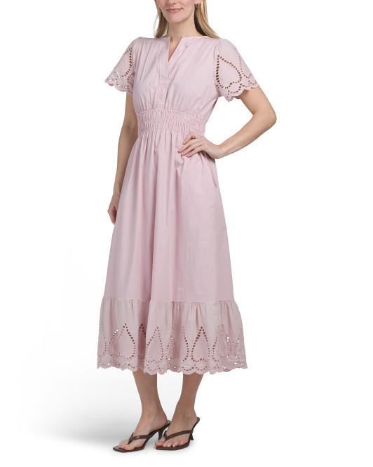 Made In Italy Short Sleeve Eyelet Inserts Maxi Dress | TJ Maxx