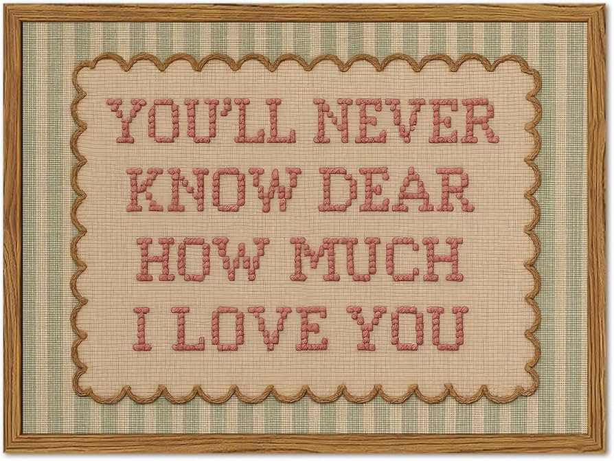 Framed You'll Never Know Dear How Much I Love You Wall Art, Vintage Nursery Pink Green Striped Pi... | Amazon (US)