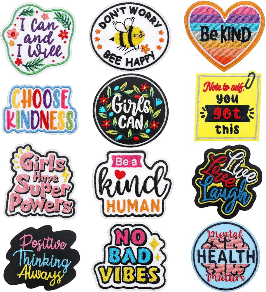 Lyrow 12 Pcs Positive Iron on Patches Inspirational Affirmations Sew on Retro Patches Embroidered... | Amazon (US)