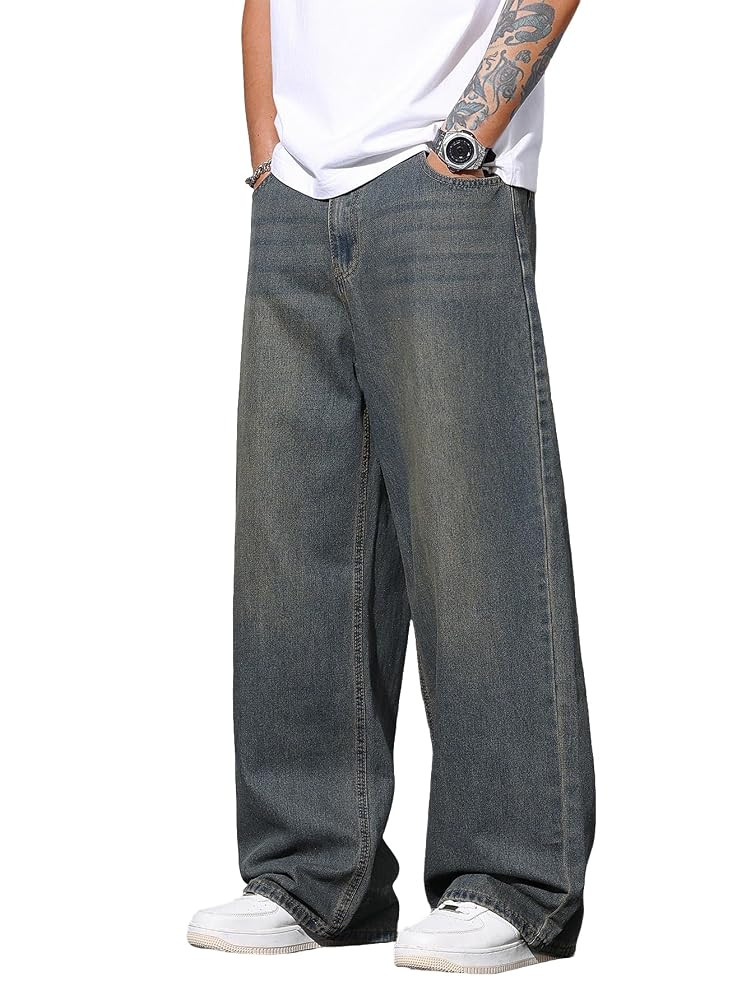 Zewool Mens Y2k Hip Hop Baggy Jeans Wide Leg Skater Jeans Loose Denim Pants Skateboard Streetwear | Amazon (UK)