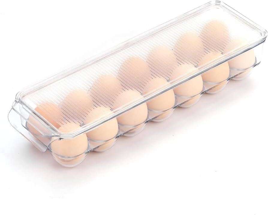 cutesun Egg Holder for fridge with Lid, Egg Container For Refrigerator Plastic Organizer Bins Hol... | Amazon (US)
