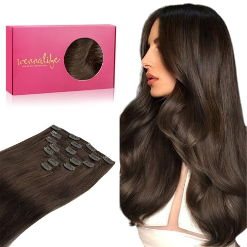 WENNALIFE Clip in Hair Extensions Real Human Hair, 20 Inch 120g 7pcs Chocolate Brown Hair Extensions Clip in Human Hair Remy Clip in Hair Extensions Real Human Hair Double Weft | Amazon (US)