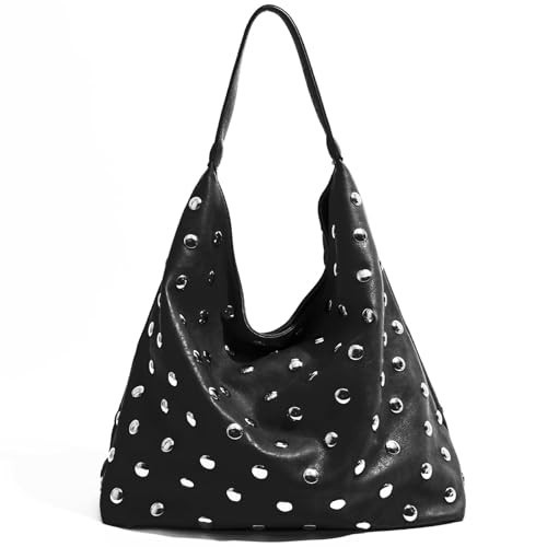 Liziblloy Studded Hobo Bag for Women Soft Leather Studded Slouchy Shoulder Handbag Tote Purse,Black | Amazon (US)