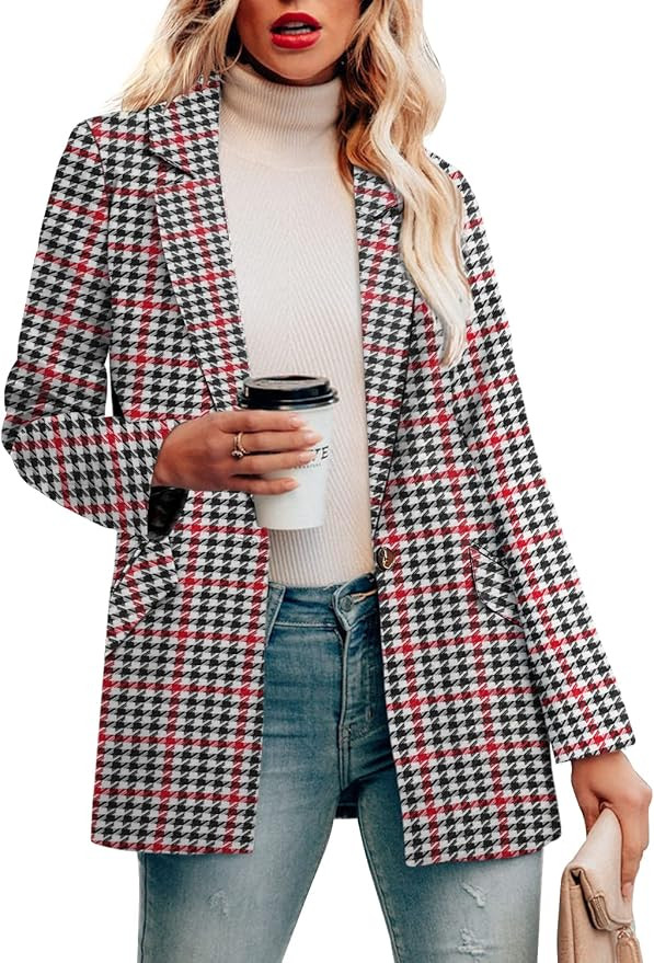CRAZY GRID Womens Casual Blazer Jacket Pockets Long Sleeve Open Front Work Office Blazer Lapel Bu... | Amazon (US)