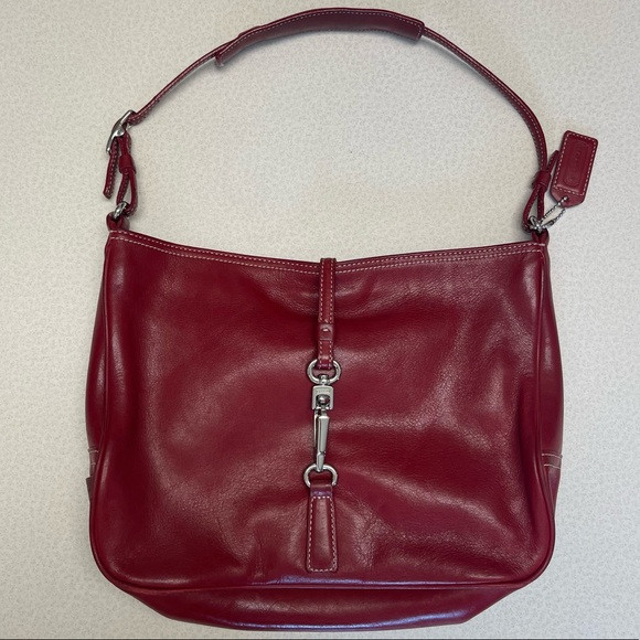 Coach Cranberry Red Leather Shoulder Bag Clamp Closure | Poshmark