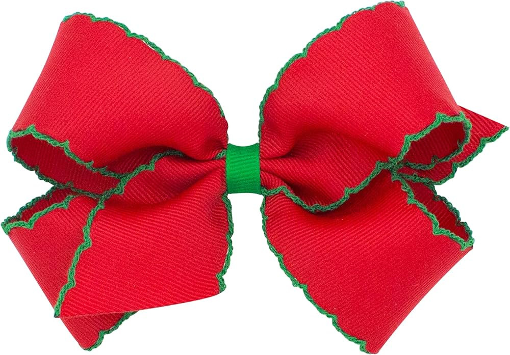 Wee Ones Girls' Classic Grosgrain Moonstitch Edge Hair Bow on a WeeStay Hair Clip, Contrasting Edge, Medium, Red with Green Trim | Amazon (US)